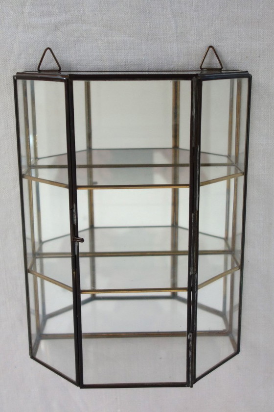 Vintage Wall Display Cabinet Glass, Brass and Mirror (photo 5 of 11)