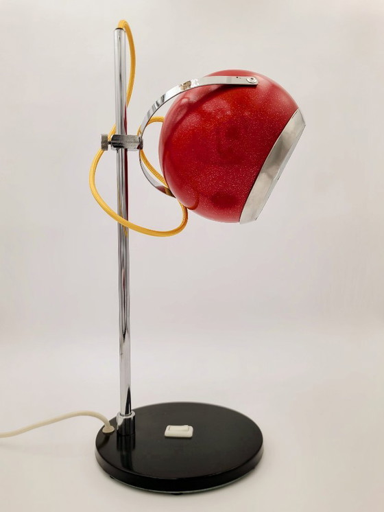 Image 1 of Großer 60er Jahre Aluminor Eyeball - restauriert rot glitzernd Pop Space Age