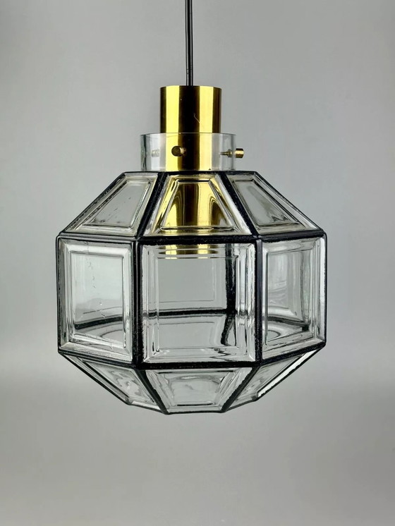 Image 1 of Lámpara de techo de los años 60 y 70, Glashütte Limburg, Alemania, vidrio y latón, Space Age