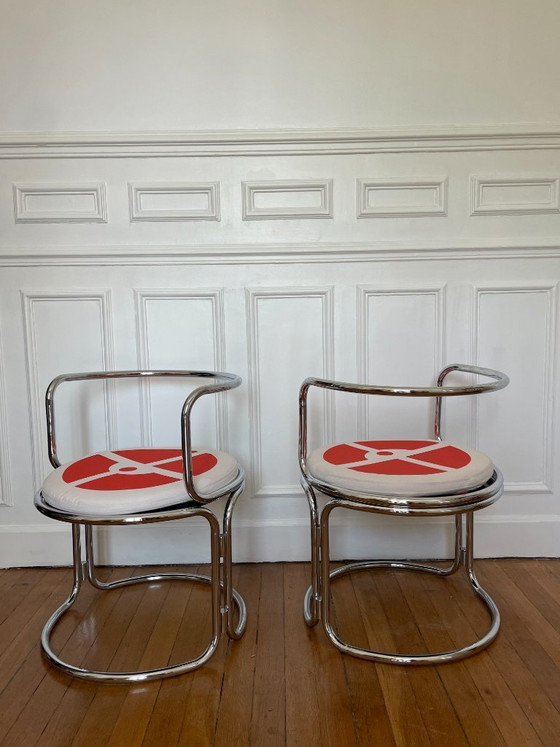 Image 1 of Gae Aulenti, pair of chrome steel armchairs