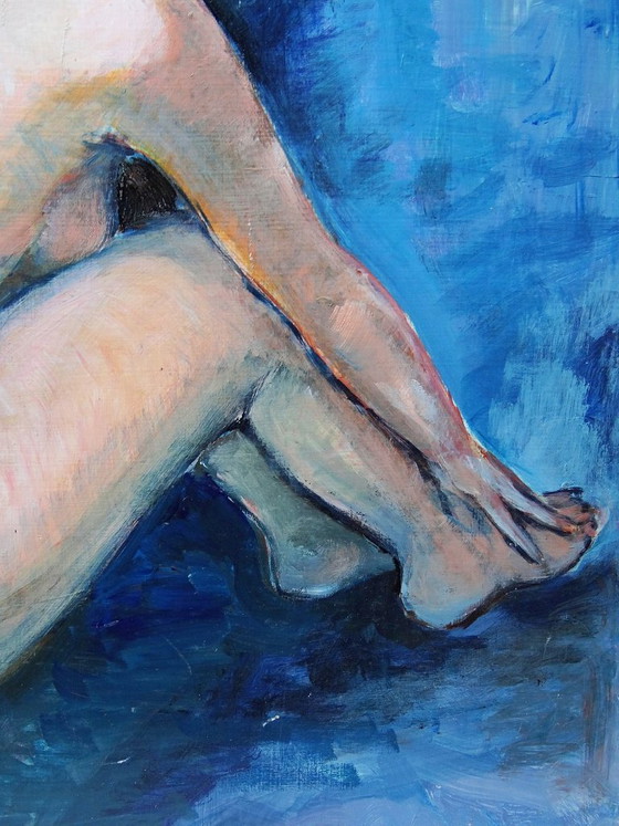 Image 1 of Large painting of a nude woman from behind, modern oil on panel, vintage style