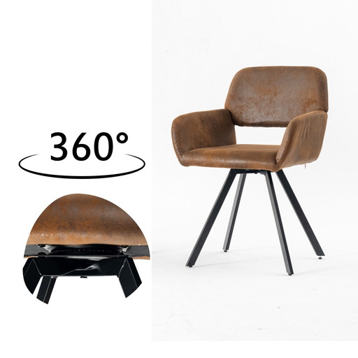 2x Urban Meuble Vintage Swivel Chairs For Dining Room In Brown Suede California KD Suede Brown Swivel