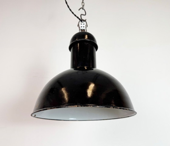 Image 1 of Black Enamel Industrial Pendant Lamp from AEG, 1930s
