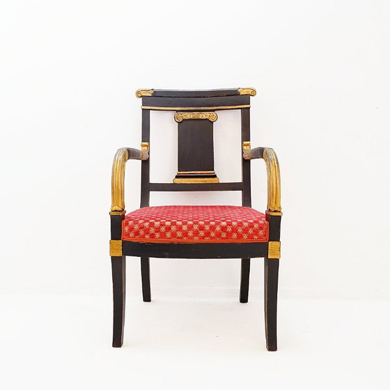 Image 1 of Fauteuil Empire noir et or - XIXe siècle