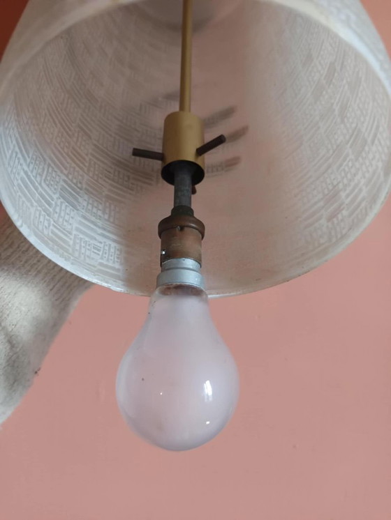 Image 1 of Grande lampada a sospensione vintage a cilindro in vetro, anni '50