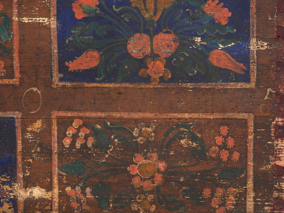 Coffre en bois ancien avec panneaux floraux bleus (Année 1905) #99 – Armoires de rangement (photo 33 of 40)
