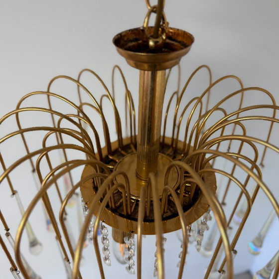 Image 1 of 3-tier teardrop chandelier with clear Murano glass