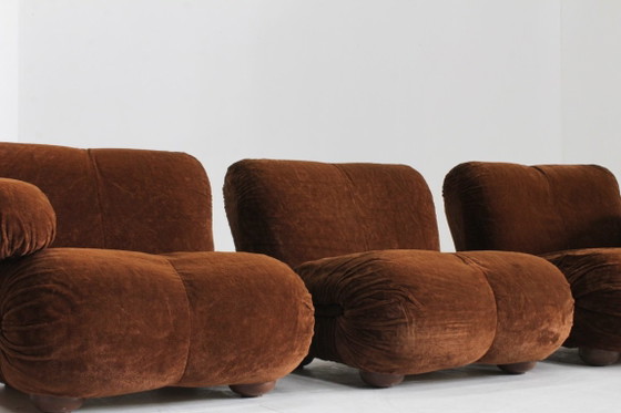 Modulaire bank, bruin fluweel-achtig, Modulaire banken, Textiel, Vintage (foto 6 van 10)