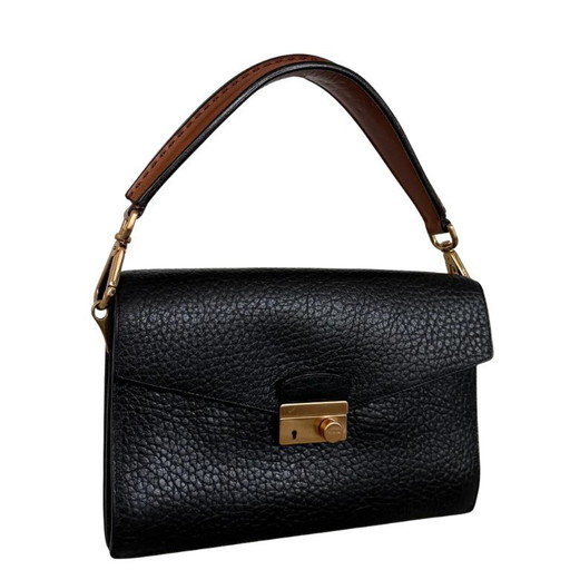Sac à main Prada en cuir noir/marron brossé or