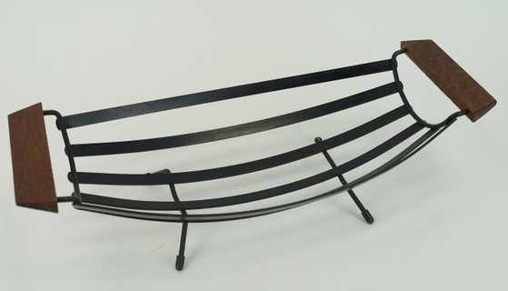 Cesto Frutta Vintage Anni '50 Metallo Nero e Manici in Legno Teak Stile Bertoia – Ciotole, Wood (photo 6 of 8)