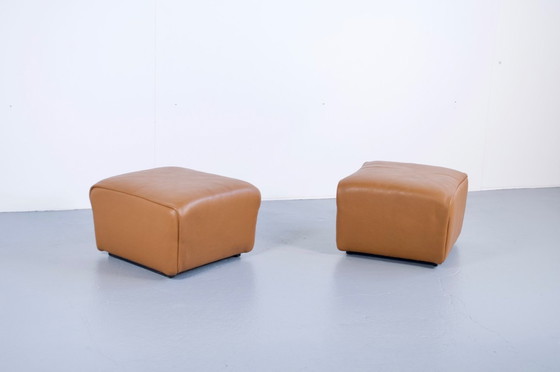 Image 1 of PAR DE REPOSAPIÉS/PUFS DE CUERO MARRÓN DS-47 DE SEDE PUBLISHER, DÉCADA DE 1970