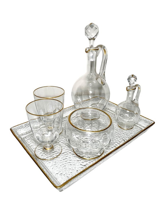 Image 1 of Baccarat kristallen drankenset - Vintage Franse vergulde kristallen karaf voor naast het bed