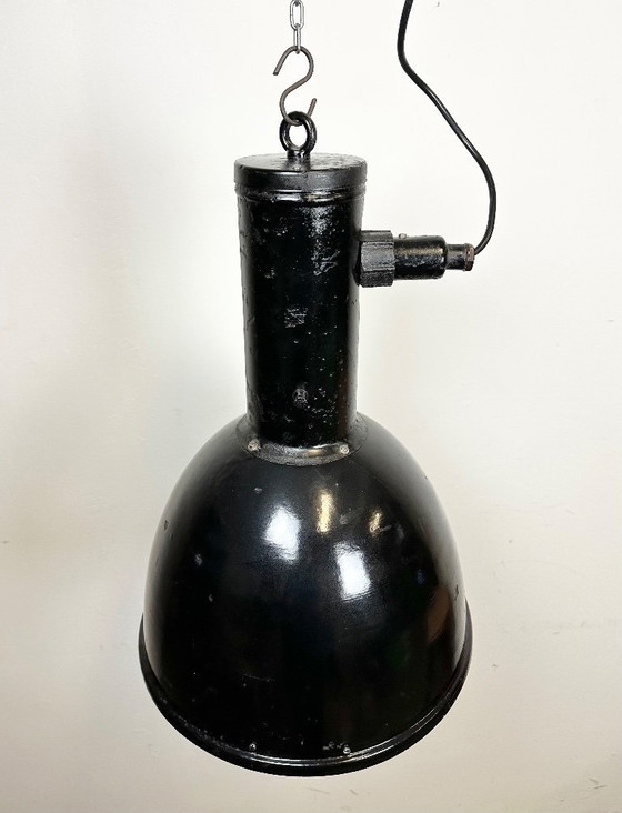 Image 1 of Industrial Black Enamel Factory Hanging Lamp, 1950s