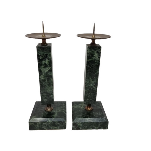 Bougeoirs vintage en marbre vert