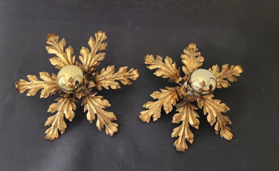 Lámpara de techo estilo Hollywood Regency Florentine, dorada con pan de oro, forjada a mano, diseño floral (photo 6 of 20)