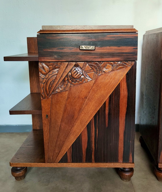 Image 1 of Art Deco bedside tables | Macassar style | marble top