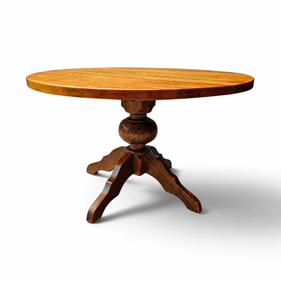 Mesa de comedor de roble macizo / también conocida como mesa de monasterio / con un robusto pedestal central (photo 2 of 13)