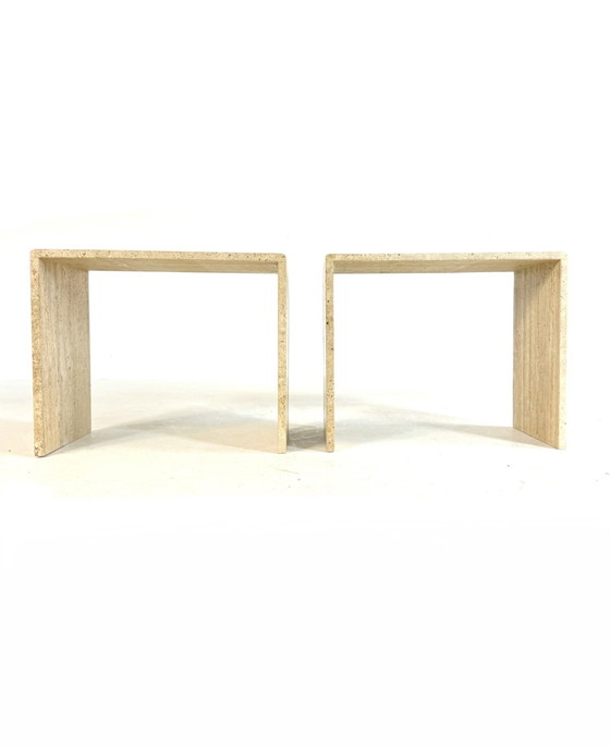 Image 1 of Set of 2 vintage travertine side tables '60