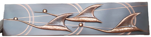 Handgefertigtes Vintage-Wandpaneel mit Kupferrelief-Darstellung von Vögeln
