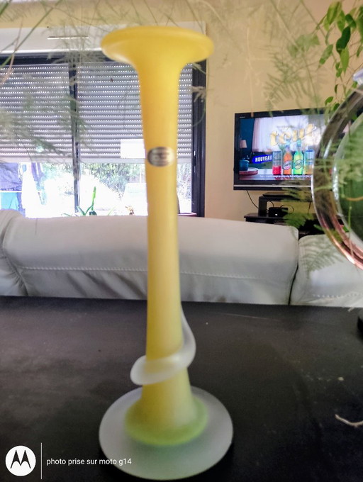 Vintage Soliflore-Vase aus mundgeblasenem Glas - Verrerie d'Art de Toul - 34 cm
