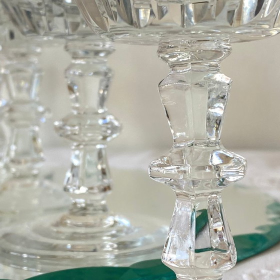 Image 1 of 6 antique carved stemmed glasses, wine or water glasses