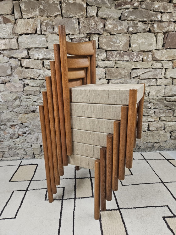 Image 1 of Set di 6 sedie in teak, anni '60, con cinghie elastiche