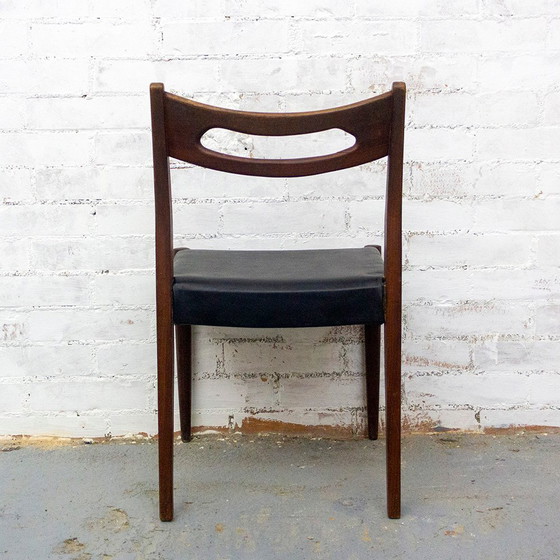 Image 1 of Teakhouten en zwart lederen stoelen, jaren 1950, set van 6
