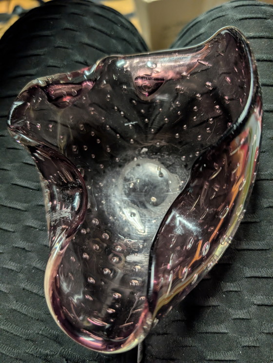 Image 1 of Lila Murano-Glas-Aschenbecher mit Bläschen