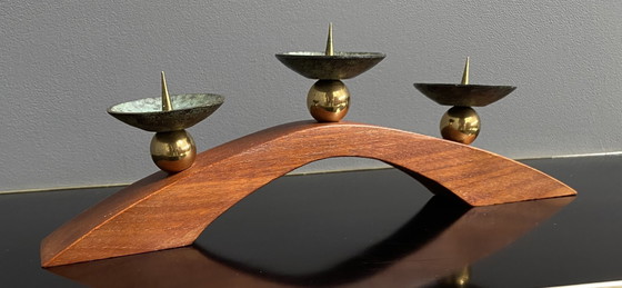 Image 1 of portacandele in teak e ottone