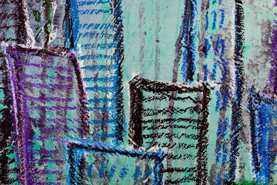 Image 1 of Contemporary paintig in teal, purple and green shades, acrylic on canvas