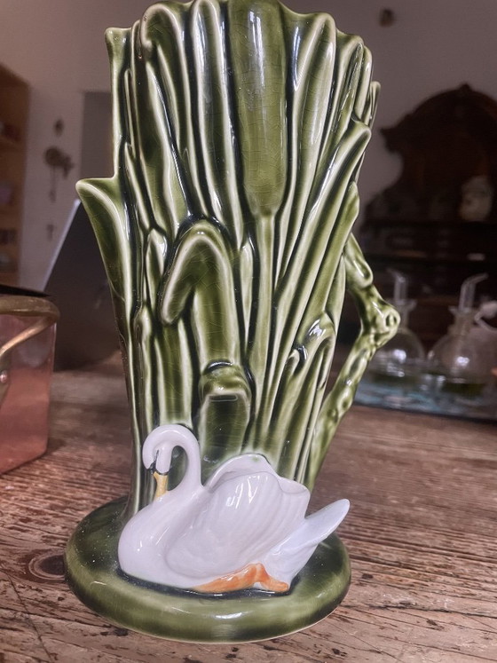 Image 1 of Vintage SylvaC Swan & Bulrush Vase - Model 4375 - Made in England