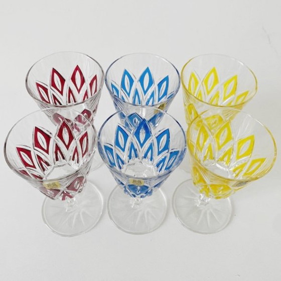 Image 1 of Set vintage VMC France Reims champagne glazen Harlequin 1960's nieuw