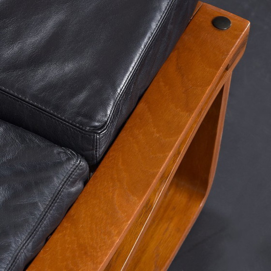 Image 1 of Divano con imbracatura T4 in pelle nera e teak, Fred Lowen per Tessa, anni '70