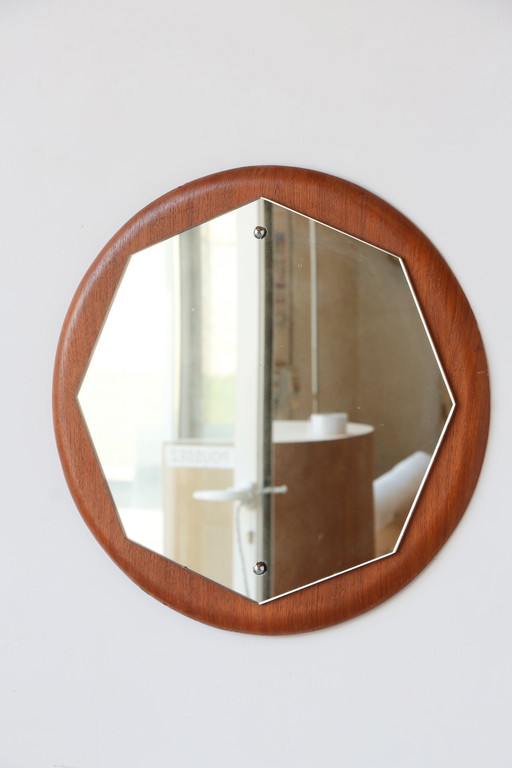 Miroir Rond Vintage en Teck Années 60
