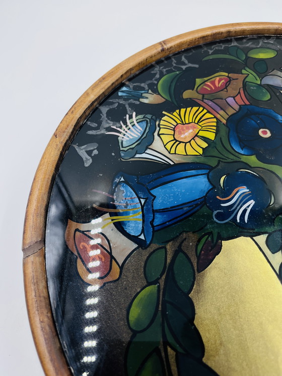 Image 1 of Vassoio per torta in vetro dipinto Art Déco