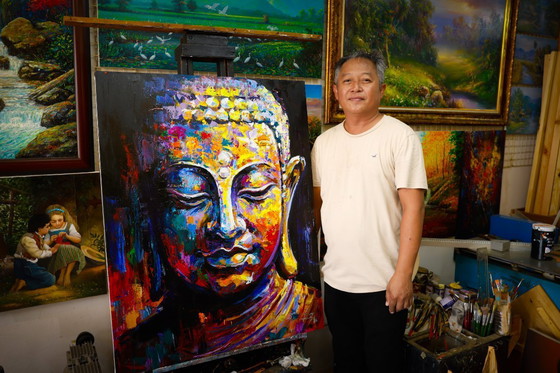Image 1 of Unique hand-painted Buddha painting “Eternal Calm” – Seksak Jaichumchen – 80×100 cm