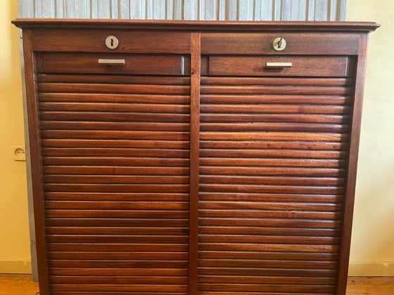 Roller shutter cabinet Filing cabinet Music cabinet Art Deco 1930 French – Storage cabinet, Aluminium (photo 2 of 15)