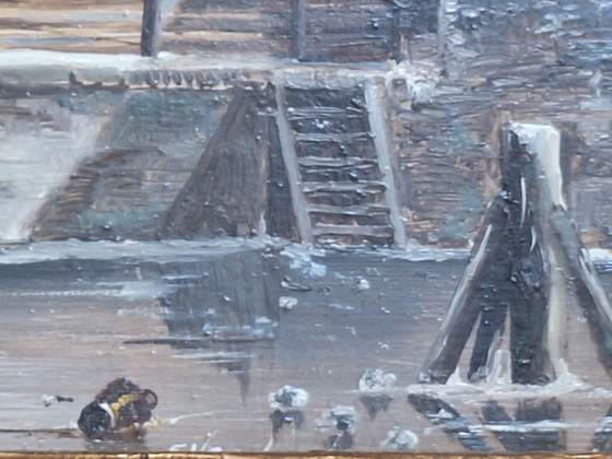 Image 1 of Wintertafereel olieverfschilderij 