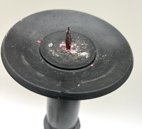 Image 1 of Gran candelabro/lámpara de pie antigua de madera, pintada de negro, aprox. 70 cm.