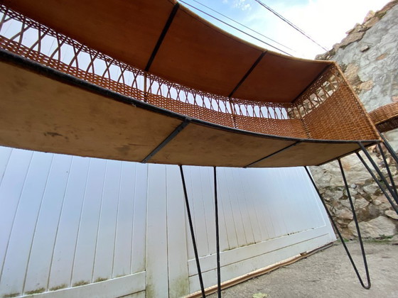 Image 1 of Bancone da bar vintage anni '50 con due sgabelli in rattan e metallo