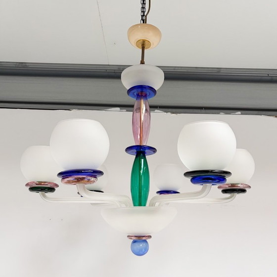 Lampadario italiano in vetro di Murano, anni '60, Metallo, Bianco, Postmodern (foto 7 di 15)