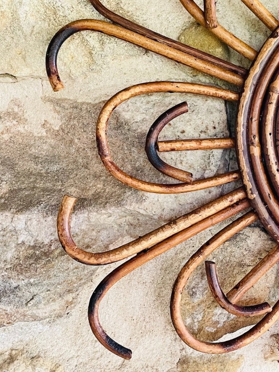 Image 1 of Specchio da parete in rattan e bambù, metà secolo, anni '60