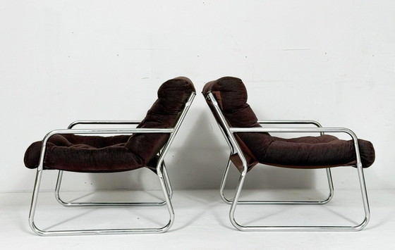 Image 1 of Set van 2 Space Age cantilever fauteuils/stoelen van Gillis Lundgren, jaren 70