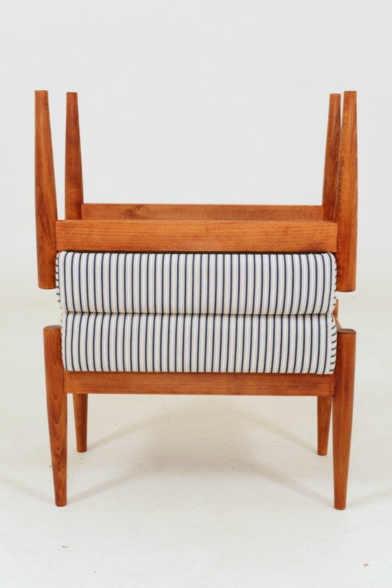 Image 1 of Lounge Chair with footstool Vintage Stripe Fabric Mid Century Design, 1960