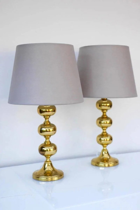 Image 1 of Scandinavian modern space age brass table lamps from Nafa, Sweden, 1970s, set of 2