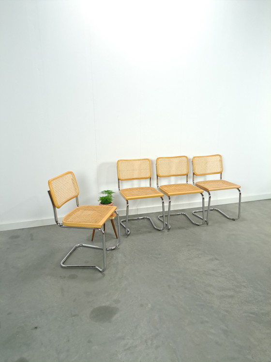 Image 1 of Italian Webbing Set Chairs With Chrome Tube Frame Vintage Chair