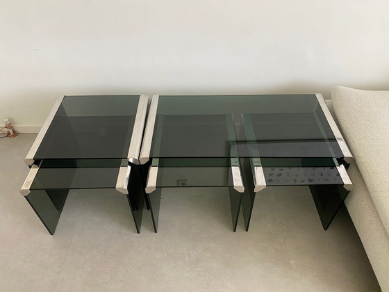 Image 1 of Gallotti & Radice set nesting tables smoke glass vintage