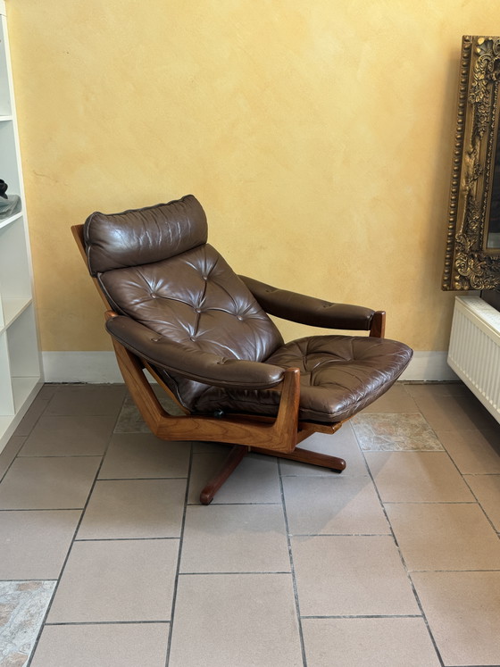 Image 1 of Vintage Lounge Chair SöDa, teak wood and leather with ottoman