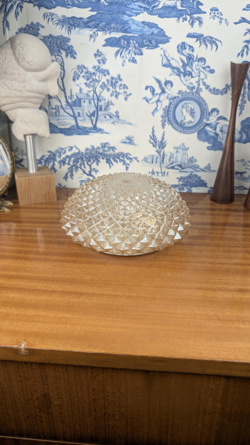 Vintage Amber Glass Diamond Point Ceiling Light Mid-Century Modern Style
