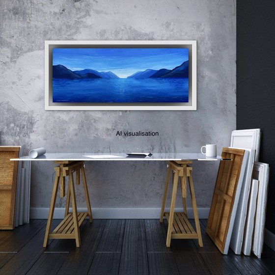 Blue Horizon - Peinture Panoramique Acrylique 40 x 100cm – Paintings & Drawings, Cotton (photo 13 of 15)